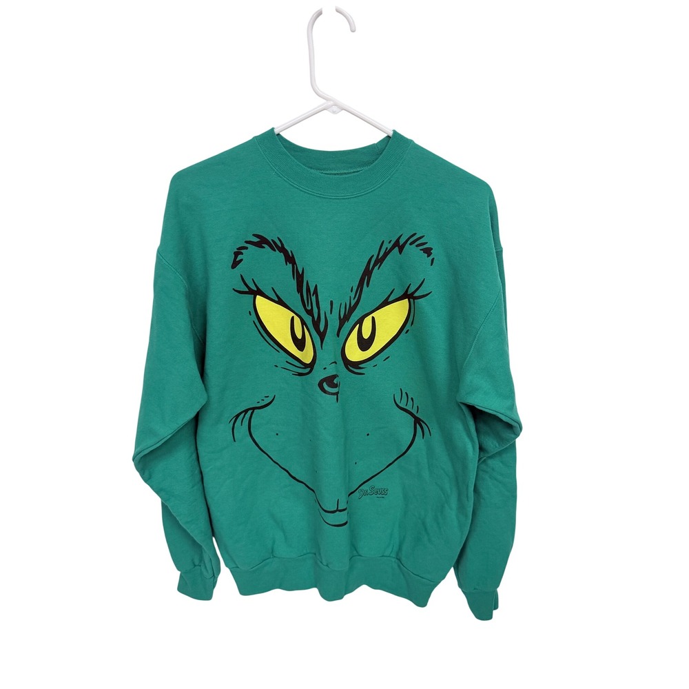 Dr. Seuss The Grinch Face Sweatshirt Hanes ComfortBlend Green Graphic Pullover M
